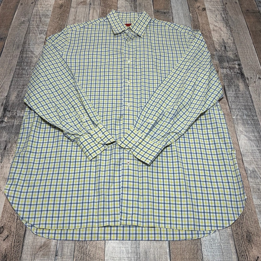 ISAIA Napoli Handsewn Shirt Mens 2XL Plaid 100% Cotton Italy Custom‎ 25" P2P